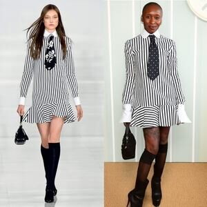 Ralph Lauren Collection Striped Mini Shirt Dress Runway Black White Collared 6